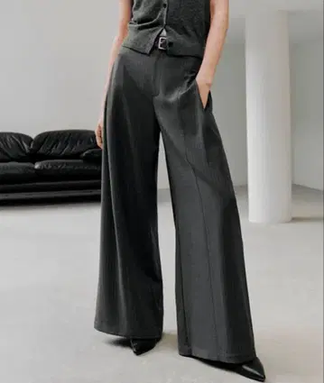 스마일 오키드 anothers 울 100% 스트라이프 와이드 팬츠