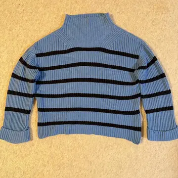 MOUSSY 터틀넥 스웨터 파랑 블랙 스트라이프