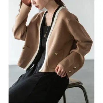 noble 배색 트리밍 밀라노립 숏 자켓