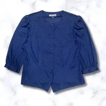 블라우스 네이비 블루 자수 꽃 여성용 M 봄 여름 가을 캐주얼