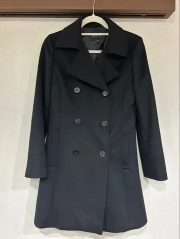 블랙 더블 브레스트 롱 울 코트