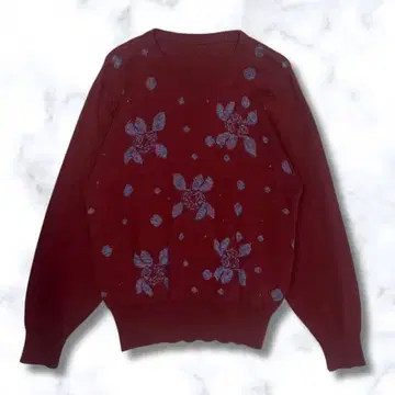 니트 스웨터 꽃무늬 버건디 긴팔 여성용 가을 겨울 캐주얼