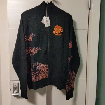 미사용 새상품 카라쿠리타마시 자수 일본풍 패턴 면 블루종