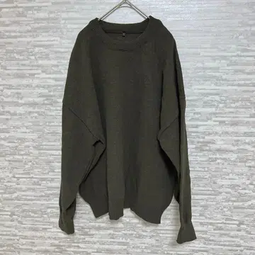 카키 니트 스웨터 루즈핏 L 사이즈 드롭 숄더 다크 그린