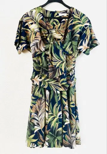 잎 패턴 프린트 반팔 원피스