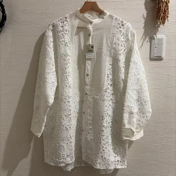 레이스 긴팔 셔츠 펄 컬러 F 사이즈