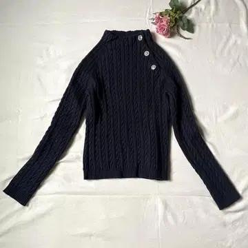 유나이티드 애로우즈 니트 케이블 짜임 비쥬 보틀넥 다크 네이비