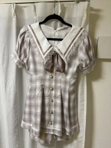 AnkRouge 체크 무늬 세일러 셋업 원피스 핑크