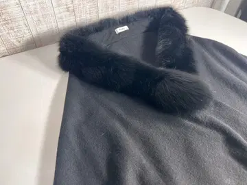 Andy 퍼 달린 블랙 판초 케이프 코트 기장 80