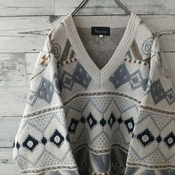 네이티브 무늬 기하학 패턴 와이드 소매 패턴 니트 디자인 니트 스웨터 L