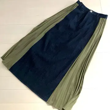 안티카 데님 롱 스커트 이소재 사이드 쉬폰 플리츠 물건 정리중