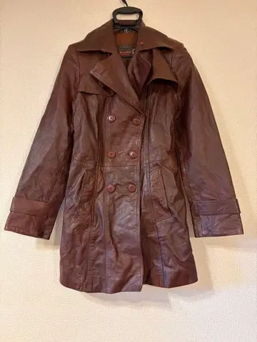 Avia Trix 브라운 가죽 더블 브레스트 자켓 트렌치코트