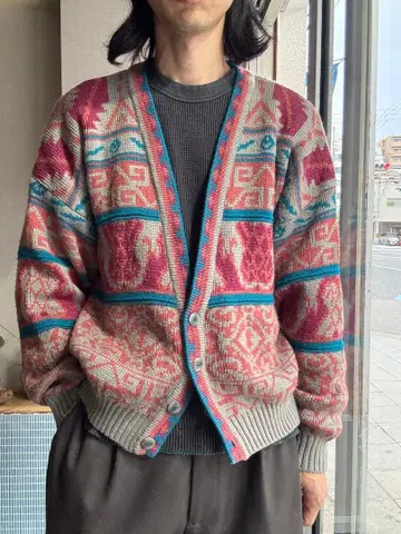 90s 올 패턴 자카드 직조 가디건