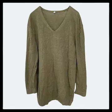 1982년 긴팔 가디건 [XL] 빅 사이즈 심플 린넨 100% 카키