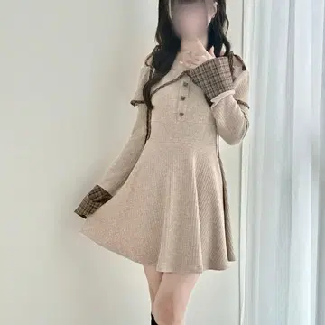 bunnylis 체크 무늬 믹스컷 원피스