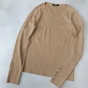 새상품급 루니 V넥 리브 스트레치 풀오버 티셔츠 소매 버튼