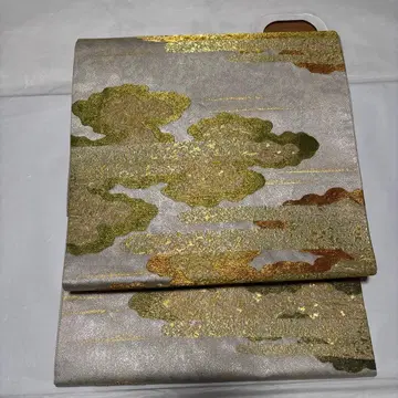 구름 무늬 후쿠로 오비 실버 골드