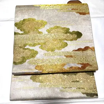 구름 무늬 후쿠로 오비 실버 골드