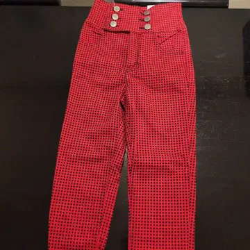 SLY JEANS 레드 체크 데님 팬츠