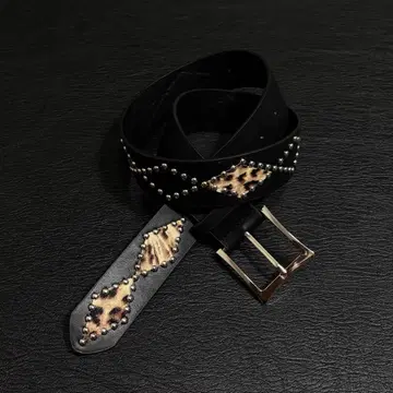 레오파드 무늬 스터드 장식 블랙 벨트