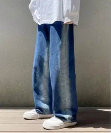 와이드 레그 블루 데님 팬츠 청바지