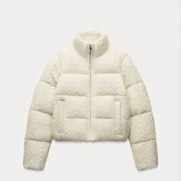 ZARA 도트 무늬 퀼팅 아노락 케이블 니트풍 다운 자켓