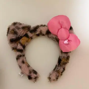 레오파드 무늬 머리띠 핑크 리본