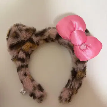 레오파드 무늬 머리띠 핑크 리본