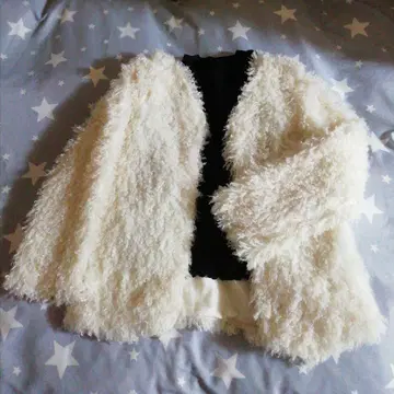 아이보리 푸들 퍼 후드 자켓 M