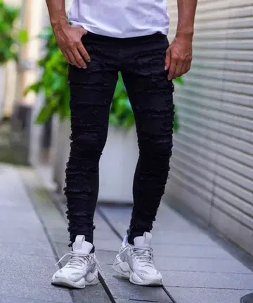 adamus 프린지 데님 롱 팬츠