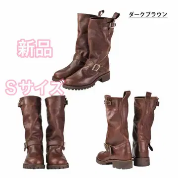 요스케 YOSUKE 천연 가죽 가죽 주름 엔지니어 부츠 미들 기장