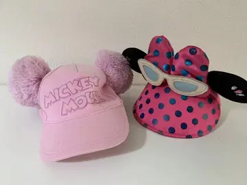 디즈니 폼폼 포함 캡 핑크 선바이저 2개 세트