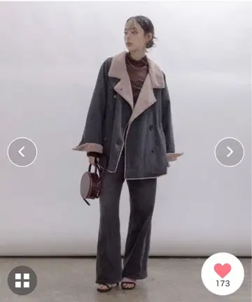 데님 보아 스탠드 카라 라펠 코트