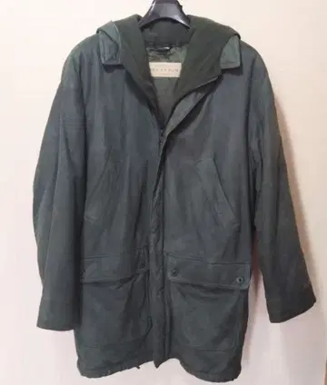 SERAPHIN 다크 그린 가죽 자켓 후드 부착