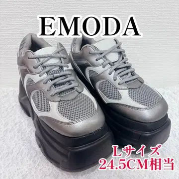[ 새상품급 ] EMODA 실버 블랙 통굽 스니커즈 L 사이즈 24