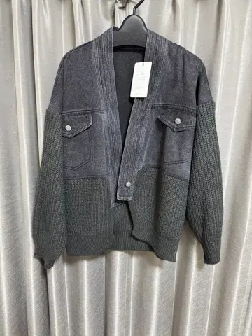 새상품 마렛메트 구매 그레이 도킹 데님 니트 자켓 아우터