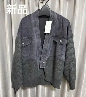 새상품 마렛메트 구매 그레이 도킹 데님 니트 자켓 아우터