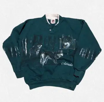 [ 즉시 구매 OK! ] USA 제작 늑대 애니멀 무늬 맨투맨 L