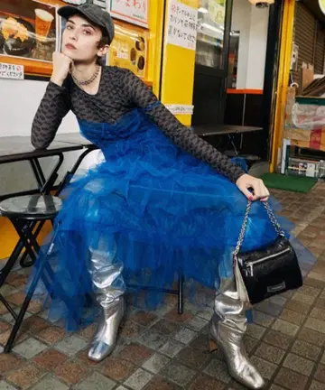 MAISON SPECIAL 티어드 튤 원피스 블루