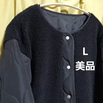 퀼팅 보아 롱 자켓, 블랙, L, 빅 사이즈, 새상품급