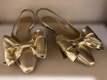 ZARA 25cm 리본 메탈릭 슬링백 슈즈