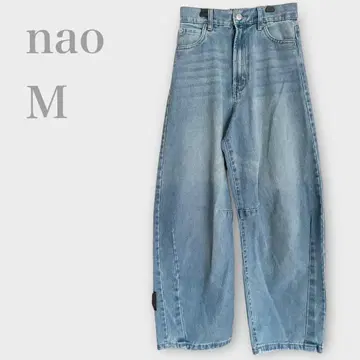 와이드 데님 팬츠 배럴 레그 블루 M