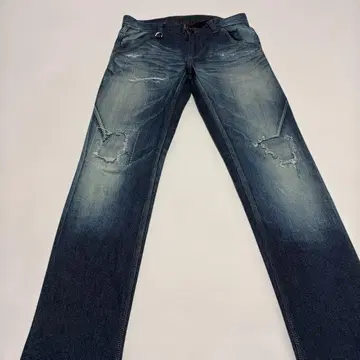데미지 가공 데님 팬츠 다크 블루