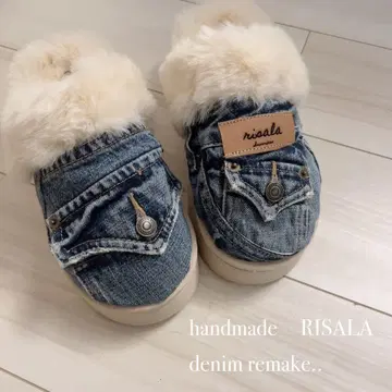 데님 리메이크 퍼 샌들