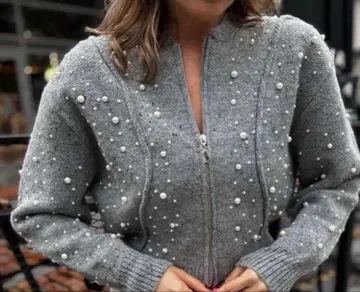 [ 미사용 ] ZARA 모조 진주 비쥬 니트