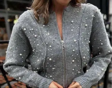 [ 미사용 ] ZARA 모조 진주 비쥬 니트