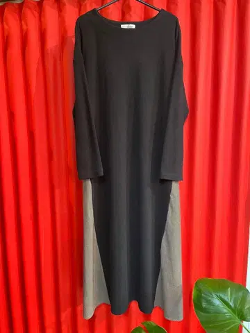 코튼 혼방 블랙 베이지 롱 원피스