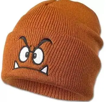 분노 표정 자수 니트 모자