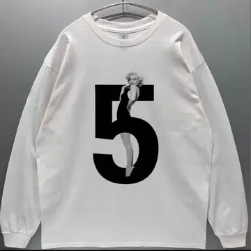 남녀 공용 NO.5 몬로 롱 T 긴팔 티셔츠 / 화이트