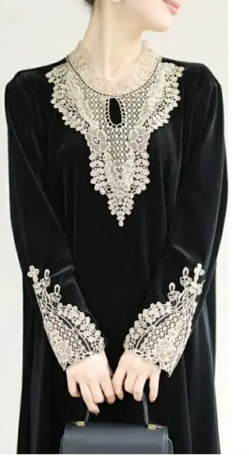 cawaii 앤티크 레이스의 광택 벨로아 느낌 미디엄 원피스